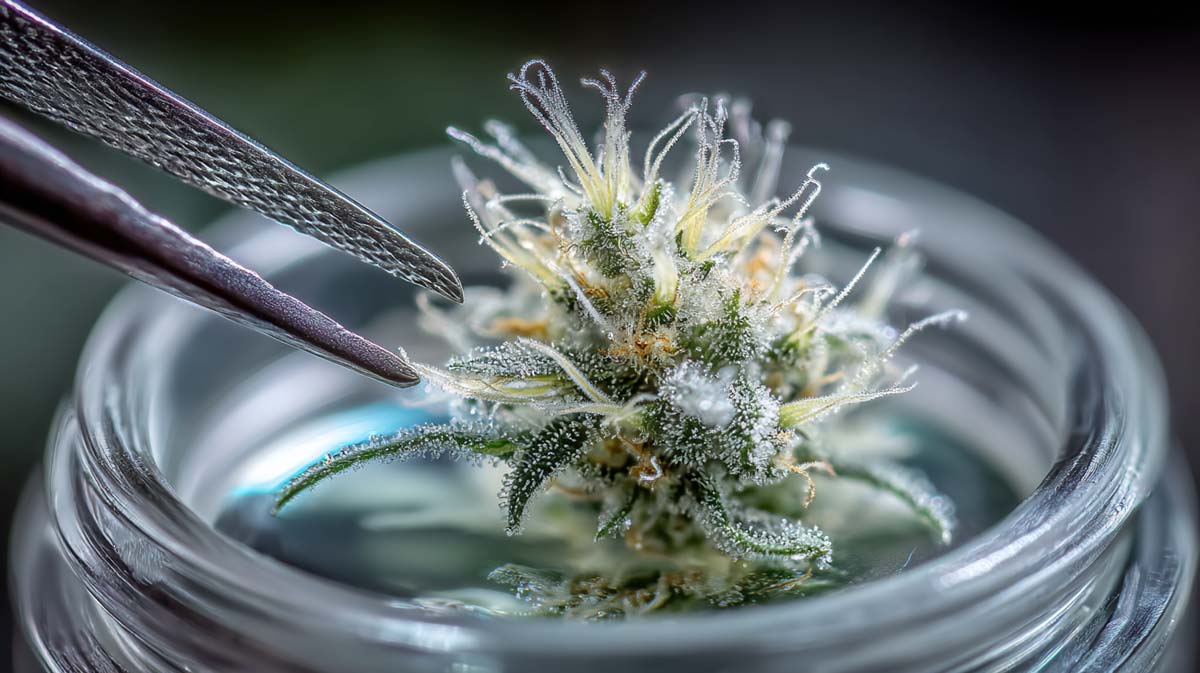 Cannabis Manufacturer Plantage Doku Foto Glas Nahaufnahme Bud