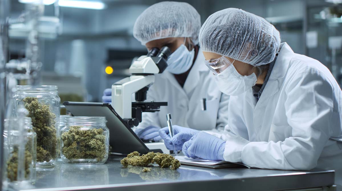 Cannabis Manufacturer Plantage Doku Foto Labor Laboranten Mikroskop