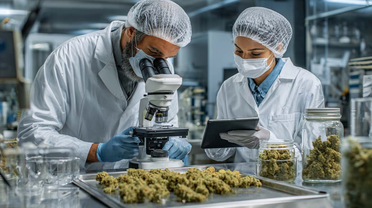 Cannabis Manufacturer Plantage Doku Foto Laboranten Labor Mikroskop