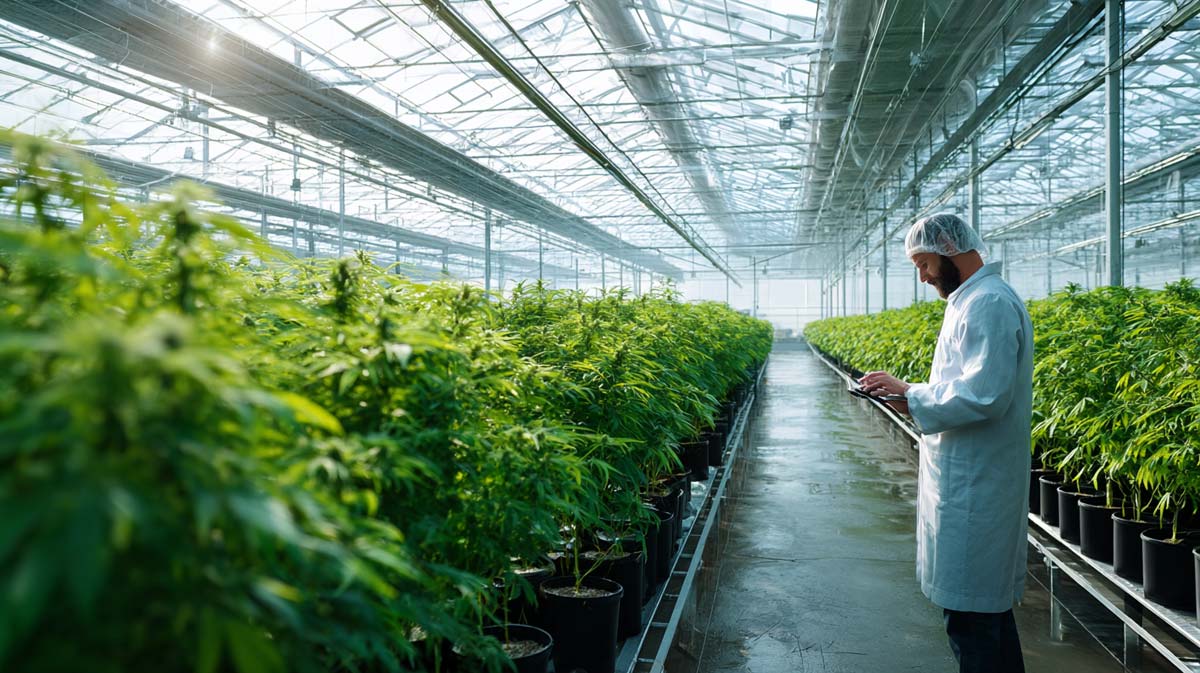 Cannabis Manufacturer Plantage Doku Foto Morgen Sonnenlicht Bewasserung
